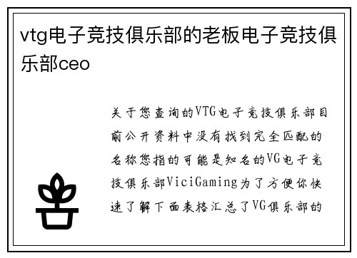vtg电子竞技俱乐部的老板电子竞技俱乐部ceo